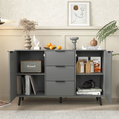 NicBex 47.2" Modern Sideboard,Kitchen Storage Cabinets with 3 Drawers and 2 Doors for Kitchen and Dining Room,Gray