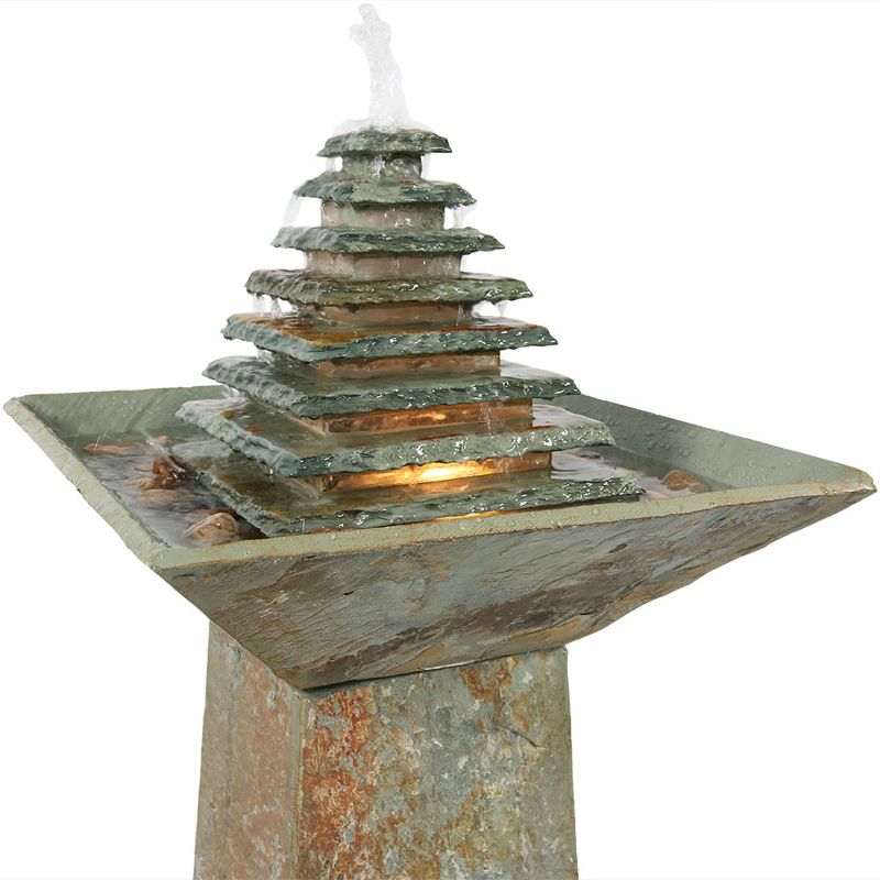 Sunnydaze 40"H Electric Natural Slate Layered Pyramid Tiered Outdoor Water Fountain with LED Light, 6 of 11