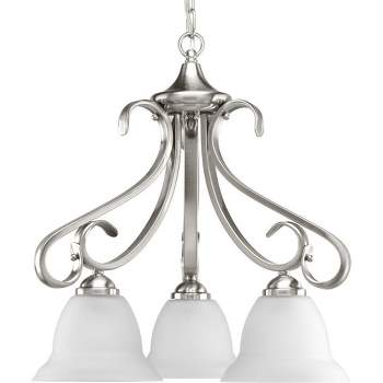 Progress Lighting Torino 3-Light Chandelier, Brushed Nickel, Etched White Glass, Bell-Shaped Shades