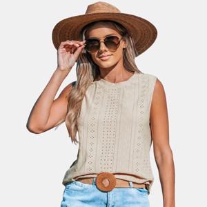 Women's Round Neck Eyelet Jersey Tank Top - Cupshe - 1 of 4