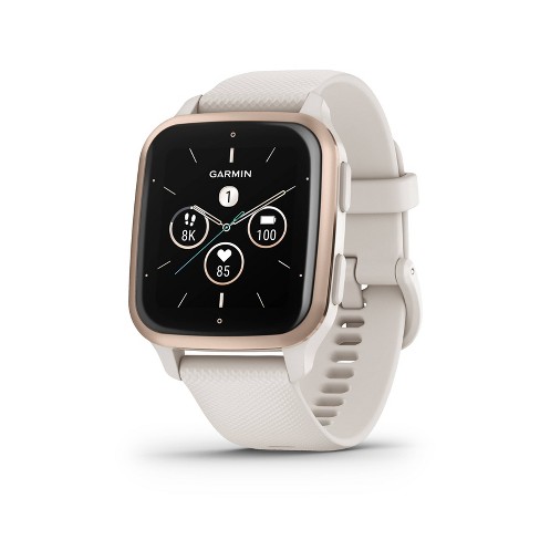 Garmin Venu Sq 2 Music Edition Peach Gold Aluminum Bezel with Ivory Case  and Silicone Band