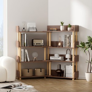 KTMBDW Corner Bookshelf, Convertible 4-Tier Bookshelves with Storage or 55" W Bookcase, Tall Bookshelf for Bedroom, Rustic Brown - 1 of 4