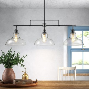 Rennnsan Zaymera 41"W 3-Light Linear Glass Modern Dimmable Kitchen Island Pendant in Black - 1 of 4