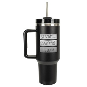 Elanze Designs Grateful. Thankful. Blessed. Block 40 oz. Stainless Steel, Large Water Bottle Coffee Mug, Spill & Leak Resistant, Thermal Travel - 1 of 1