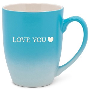 Elanze Designs Love You Two Toned Ombre Matte Teal and White 12 ounce Ceramic Stoneware Coffee Cup Mug - 1 of 4