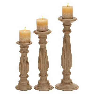 Set of 3 Farmhouse Mango Wood Teardrop Designed Pillar Candle Holders - Olivia & May