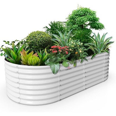 Chery Life 8 x 4 x 2 ft Galvanized Raised Garden Beds Outdoor, Oval Large Metal Planter for Planting Vegetables, Flowers, Gray
