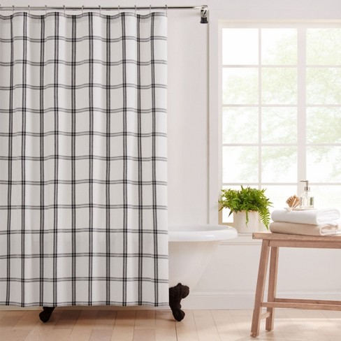 Farmhouse Living Double Windowpane Plaid Fabric Shower Curtain 72 X 72 White Black Elrene Home Fashions Target