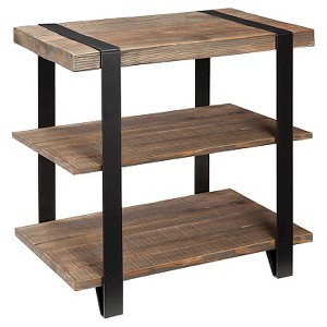 27" Modesto Wide 2 Shelf End Table with Metal Strap, Reclaimed Wood - Alaterre Furniture: Rustic Industrial Design, Black Frame - 1 of 4