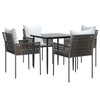 vidaXL Patio Dining Set with Cushions Outdoor Furniture Poly Rattan and Steel - Brown 31.5" Table Length 4 Items - 3 of 4