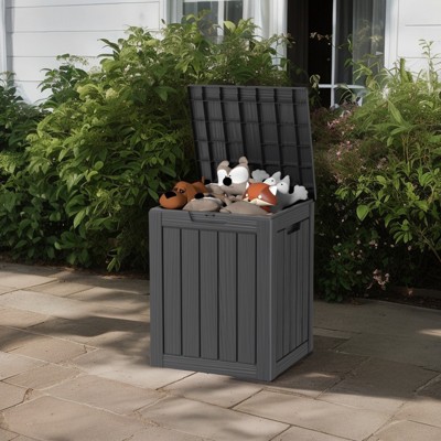 VisioGear Deck Boxes, 28 Gal Outdoor Storage Deck Box, Small Patio Storage Bin for Garden Tools, Black, 18.11"*16.93"*23.03"