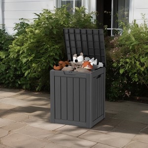 DSVIMOY 28 Gal Outdoor Storage Deck Box, Small Patio Storage Bin for Garden Tools, Black, 18.11"*16.93"*23.03" - 1 of 4