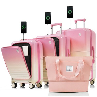 4-Piece Hardshell Luggage Set with Expandable Travel Bag (20"/24"/28"),Lightweight Suitcase with USB Port,20" 24" Front Opening  Suitcase–Cuddlewood