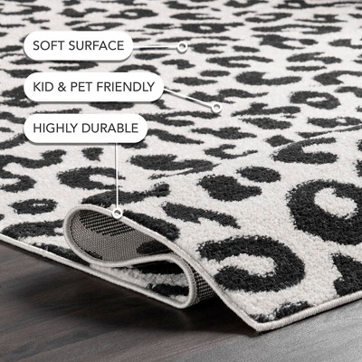 Dark Grey Tufted Leopard Print 8' x 10' Synthetic Area Rug