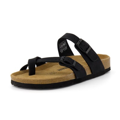 CUSHIONAIRE Luna Cork Footbed Women's Sandals-Comfortable Slip-On Slides with Adjustable Straps & Memory Foam|Beach Essential Summer Sandals for Women