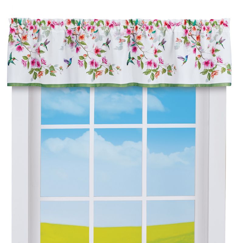 Collections Etc Vibrant Hummingbird Floral Printed Window Valance 69" WIDE, 1 of 3