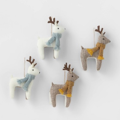 4pk Reindeer Christmas Tree Ornaments White/Brown - Wondershop™