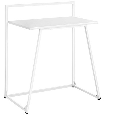 Vynxaria Modern 30" White Laminate Computer Desk with White Metal Frame Sleek Design for Home Office Laptop Work