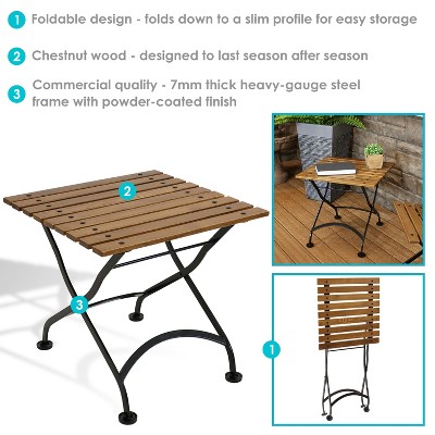 Chestnut Wood and Black Steel Folding Square Patio Side Table
