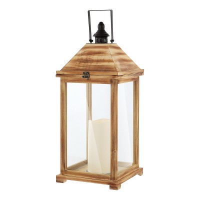 Elida Light Brown Wood Outdoor Candle Lantern