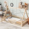 CAVINAS Twin/Full Size Bed Frame with Tent-Shaped Roof & Guardrails,Modern Floor Bed for Kids Room,Bedroom - 2 of 4