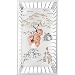 Sweet Jojo Designs Gender Neutral Photo Op Fitted Crib Sheet Serengeti Animals Taupe Beige and Ivory - 1 of 4