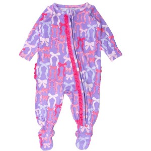 RuffleButts SoftSnooze Baby Girls Ruffle One Piece Footie Pajama - 1 of 4