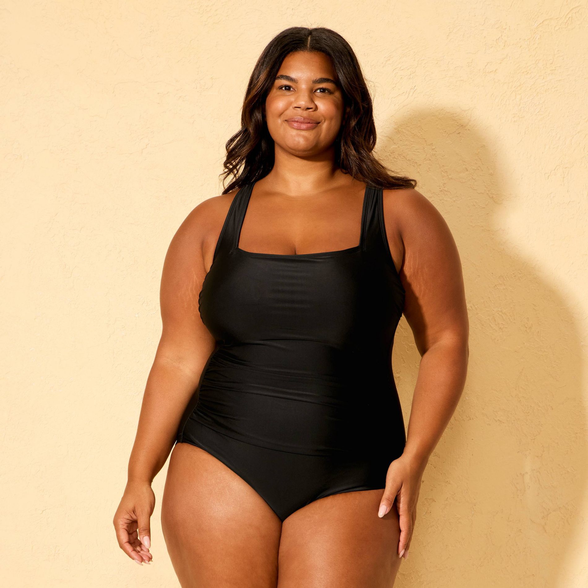 Women's Shirred Tummy Control Square Neck Full Coverage One Piece Swimsuit - Shade & Shore™