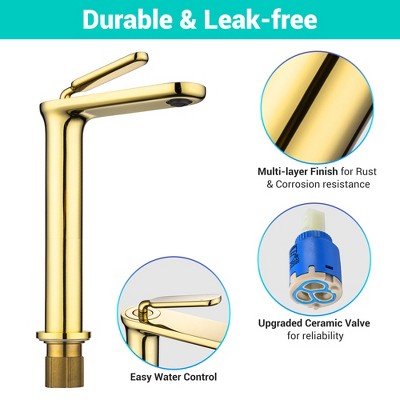 Tall Gold Brass Single Handle Bathroom Faucet