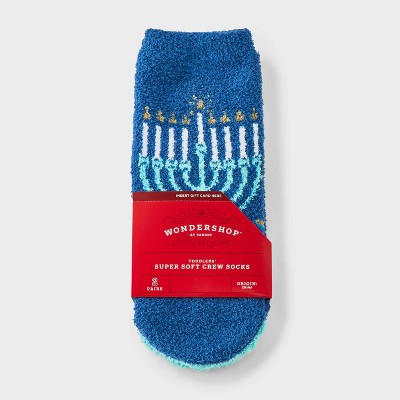 Toddler 2pk Cozy Hanukkah Socks - Wondershop™ Navy Blue 2T-3T