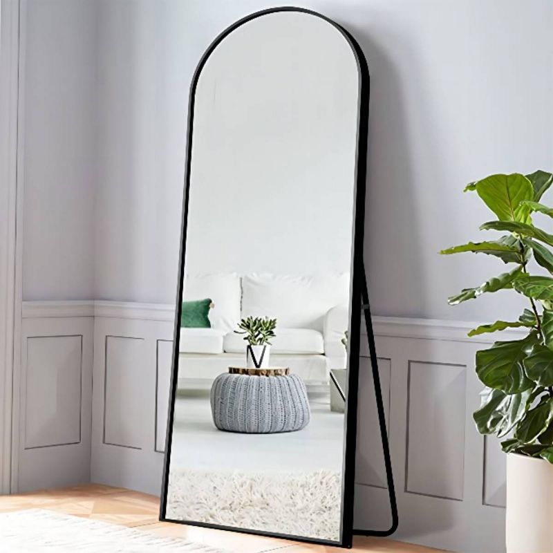 Muselady Arched Black Floor Mirror,Black Aluminum Frame Finish Large Arch-Crowned Top Rectangle Full Length Floor Mirror with Stand-The Pop Home, 1 of 9