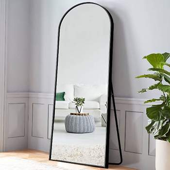 Muselady Arched Black Floor Mirror,Black Aluminum Frame Finish Large Arch-Crowned Top Rectangle Full Length Floor Mirror with Stand-The Pop Home