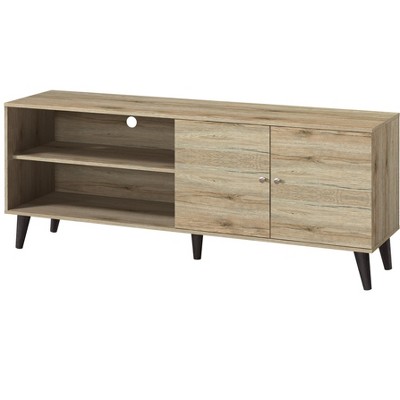 Vynxaria Mid-Century Modern TV Stand, Entertainment Centre in Oak for TVs up to 63", with 2 Storage Shelves & 1 Cabinet