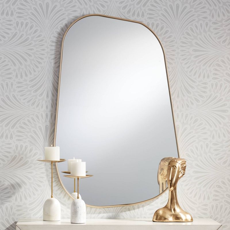 Possini Euro Design Reuleaux Rectangular Vanity Wall Mirror Modern Curved Corner Champagne Gold Frame 26" Wide for Bathroom Bedroom Living Room Office, 2 of 7