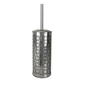 Laser Cut Chrome Toilet Brush Holder with Lid - Metallic Silver - Nu Steel - 1 of 3