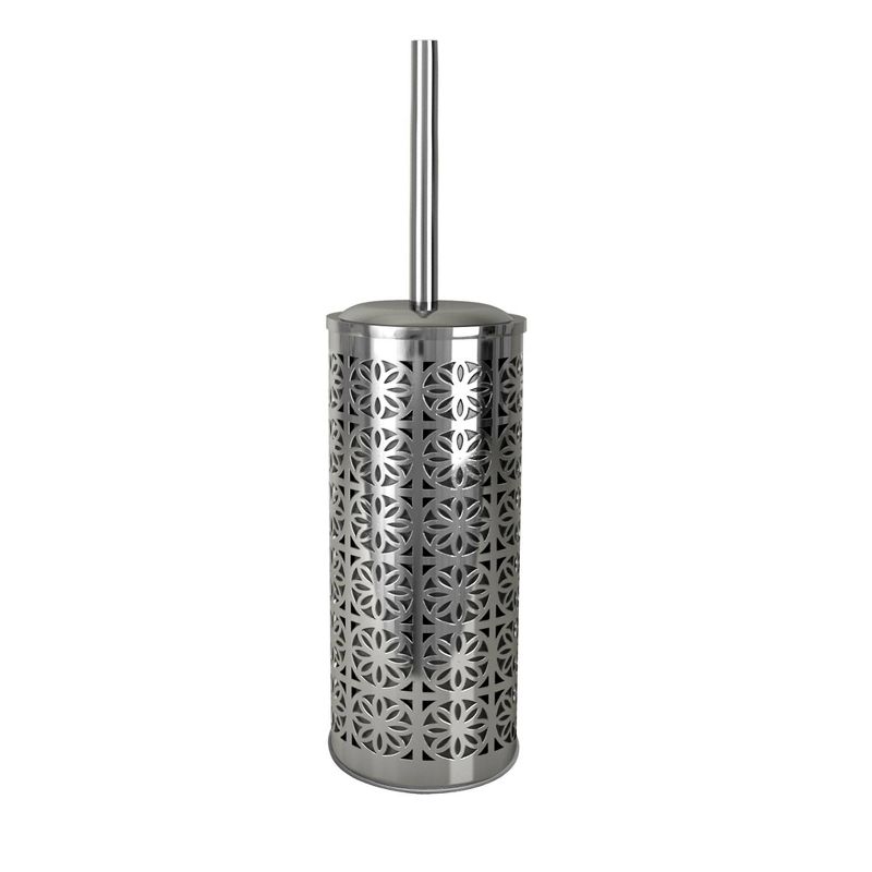 Laser Cut Chrome Toilet Brush Holder with Lid - Metallic Silver - Nu Steel, 1 of 5