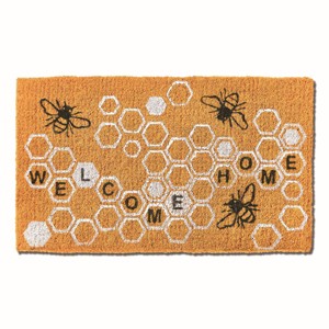 tagltd 1'6" x 2'6" Welcome Home Honeycomb Bee Rectangle Indoor and Outdoor Coir Door Welcome Mat Yellow - 1 of 2