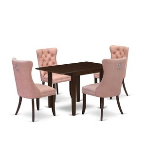 5-Piece Mahogany Finish Solid Wood Top Rectangular Upholstered Dining Room Set  (Seats-4) - 1 of 4