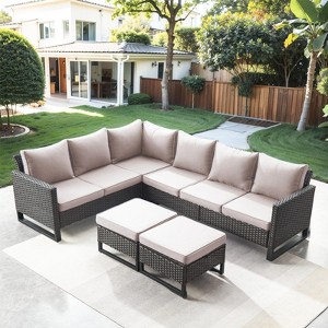 Buenhomino 5 Pieces Outdoor Patio Furniture Sets, Outdoor L Shaped Sectional Sofa Set, All Weather Patio Conversation Set with Cushion and Ottoman - 1 of 4