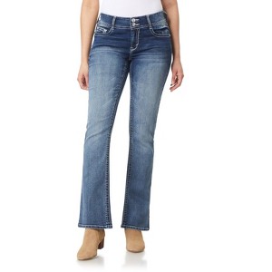 WallFlower Women's Luscious Curvy Bootcut Mid-Rise Bling Insta Stretch Juniors Jeans (Standard and Plus) - 1 of 4