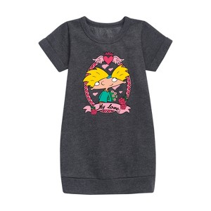 - Hey Arnold! - Valentine's My Love Graphic Short Sleeve Fleece Dress - 1 of 3