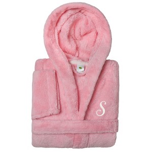 Personalized Linum Kids 100% Polyester SUPER PLUSH Double Brushed Hooded Bathrobe in White Script Font - 1 of 3