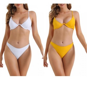 INSPIRE CHIC Women's Halter Underwire Adjustable Spaghetti Straps Triangle Bottoms Swimwear Bathing Bikini Suits 2 Sets - 1 of 4