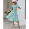 Women's Summer Crew Neck Short Sleeve Smocked Midi Dress Casual Elastic Waist Tiered A Line Maxi Dress - 3 of 4