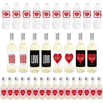 Conversation Hearts - Mini Wine and Champagne Bottle Label Stickers -  Valentine's Day Party Favor Gift for Women and Men 