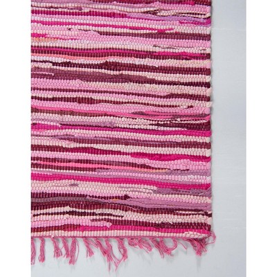 Handmade Pink Braided Synthetic Stripe Reversible Indoor Rug 4x6