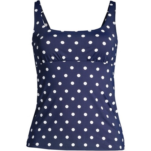 Lands' End Women's Chlorine Resistant Tummy Control Square Neck Underwire  Tankini Swimsuit Top Adjustable Strap - 8 - Deep Sea Polka Dot