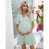 Maternity Swiss Dot Dress Summer V Neck Short Sleeve Button Down Mini Dress Baby Shower Photoshoot with Pockets - 4 of 4