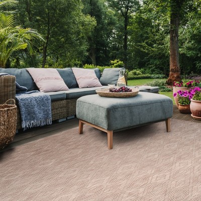 Beige Geometric 4' Square Indoor/Outdoor Area Rug