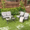 Costway 2 PCS Patio Metal Chairs Outdoor Dining Seat Heavy Duty with Cushions Garden Gray - 3 of 4